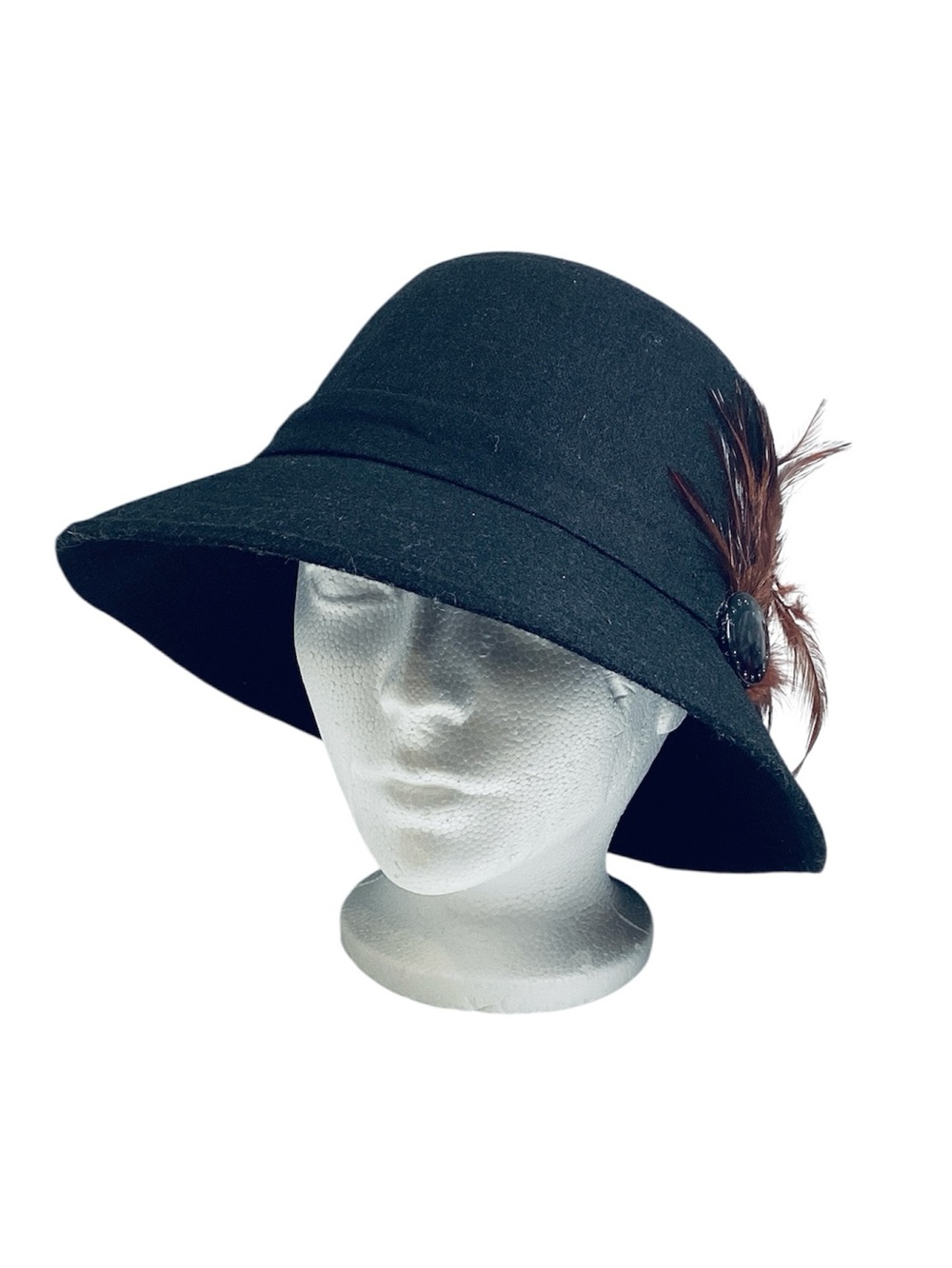 💚 Magid Hats, Felt Cloche Hat with Feather Accent